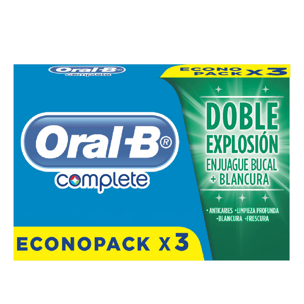 Pack de 3 Cremas Dentales ORAL-B Complete 2 en 1 Enjuague y Blancura 80g