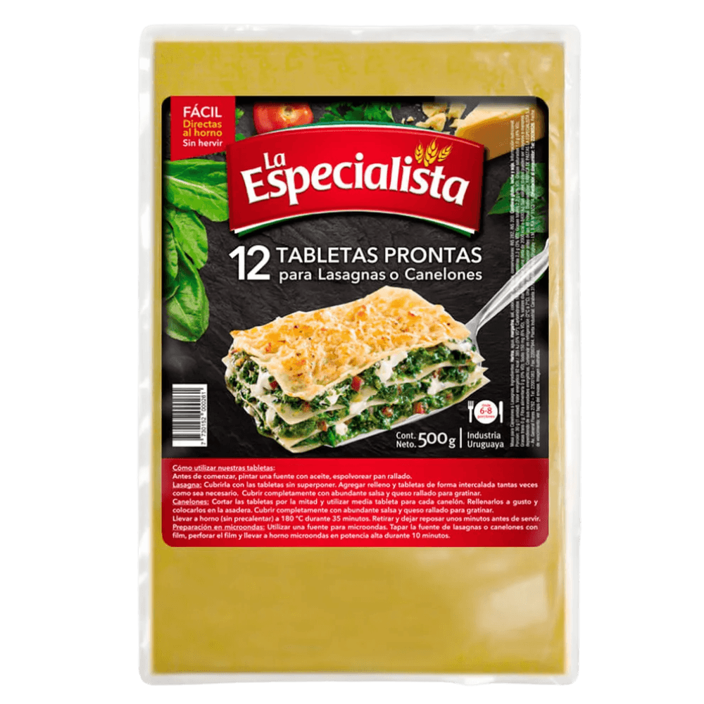Tabletas para Lasagna LA ESPECIALISTA 500 gr